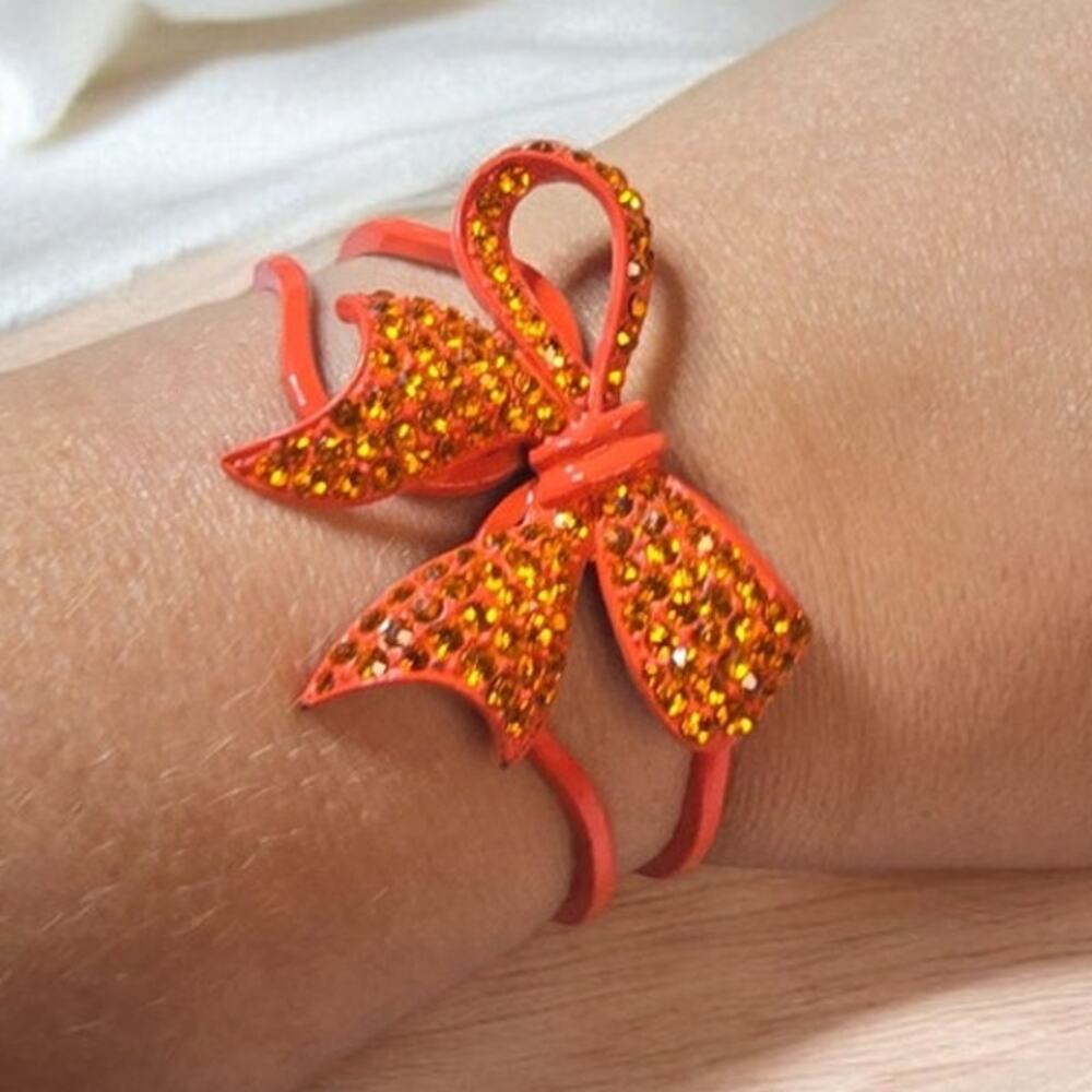 Orange Rhinestone Bow Hinge Cuff Bracelet – Bold Glam